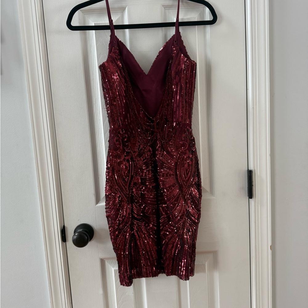 Windsor Burgundy Sequin Mini Dress - Picture 2 of 5
